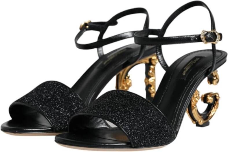 Dolce & Gabbana Zwarte Enkelband Hakken met Logo Black Dames