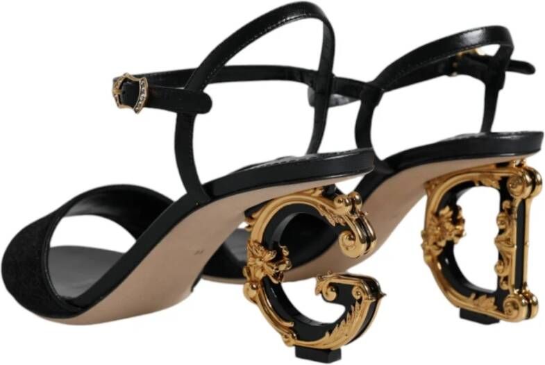 Dolce & Gabbana Zwarte Enkelband Hakken met Logo Black Dames