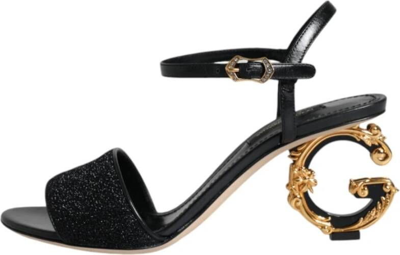 Dolce & Gabbana Zwarte Enkelband Hakken met Logo Black Dames