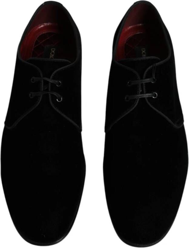 Dolce & Gabbana Zwarte Fluweel Leren Veterschoenen Derby Black Heren