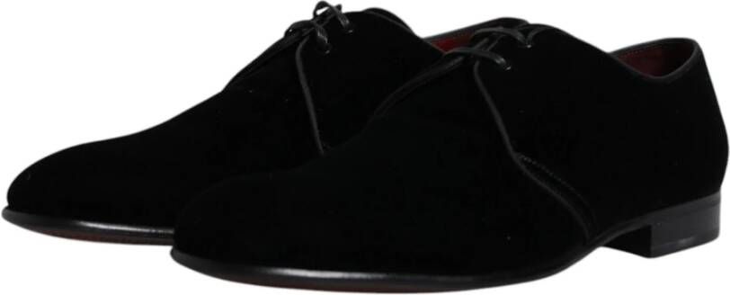 Dolce & Gabbana Zwarte Fluweel Leren Veterschoenen Derby Black Heren