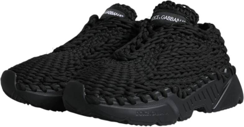 Dolce & Gabbana Zwarte Gebreide Lage Sneakers Black Dames