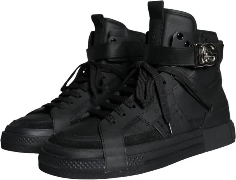 Dolce & Gabbana Zwarte Geperforeerde High Top Sneakers Black Heren