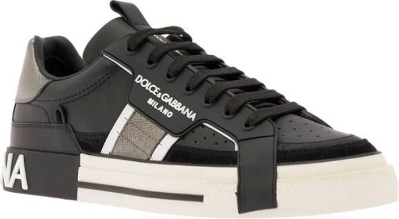 Dolce & Gabbana Zwarte Geperforeerde Sneakers Ronde Neus Black Heren