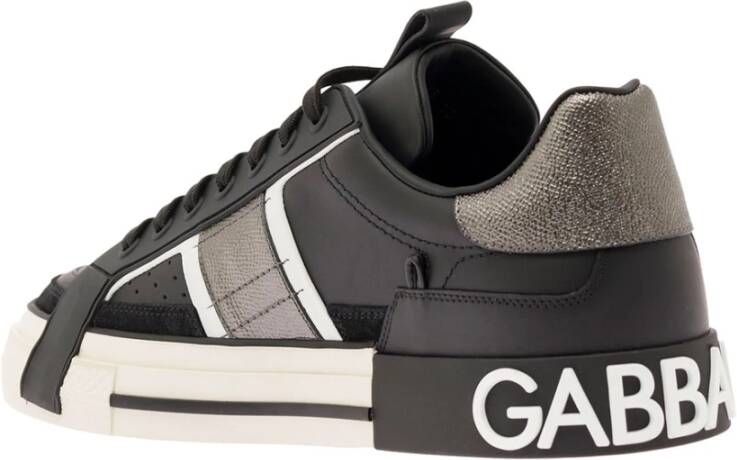 Dolce & Gabbana Zwarte Geperforeerde Sneakers Ronde Neus Black Heren