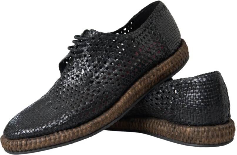 Dolce & Gabbana Zwarte geweven geitenleren Derby schoenen Black Heren