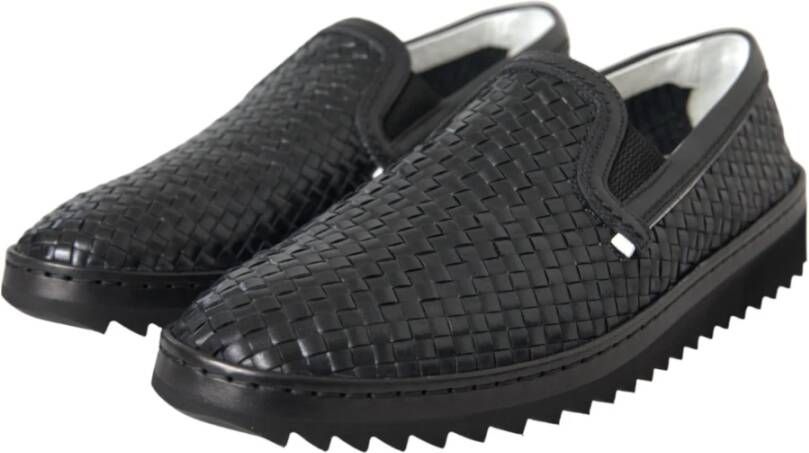 Dolce & Gabbana Zwarte geweven leren heren loafers schoenen Black Heren