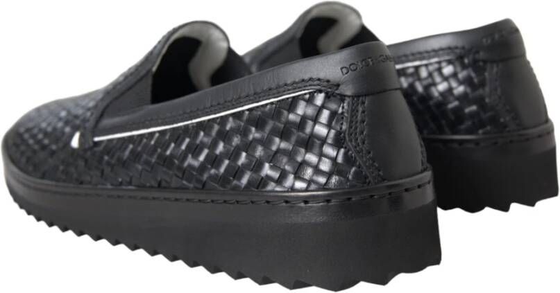 Dolce & Gabbana Zwarte geweven leren heren loafers schoenen Black Heren