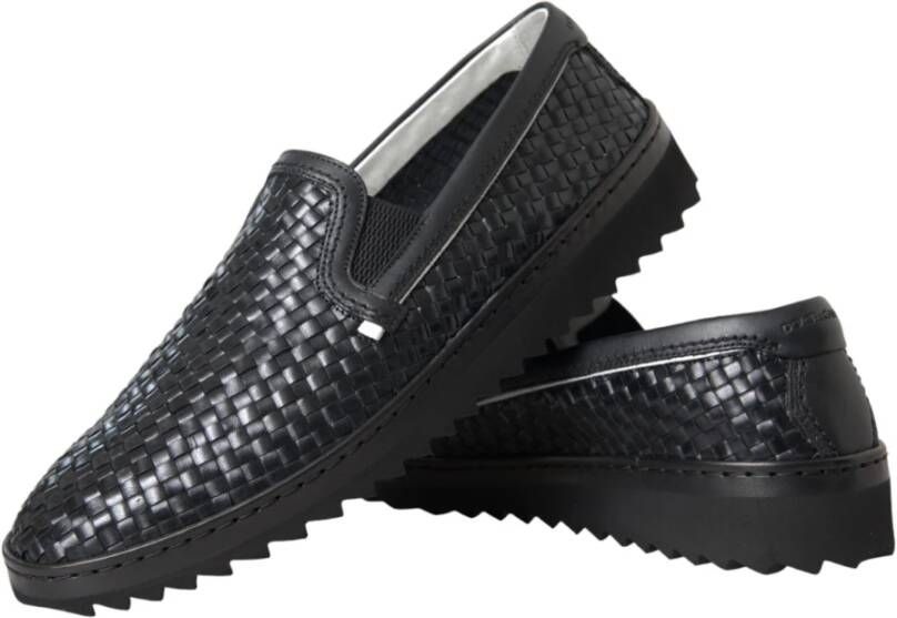 Dolce & Gabbana Zwarte geweven leren heren loafers schoenen Black Heren