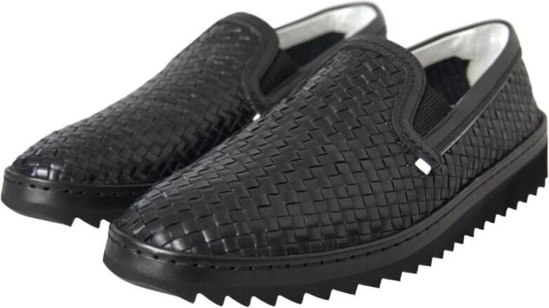 Dolce & Gabbana Zwarte Geweven Leren Loafers Schoenen Black Heren