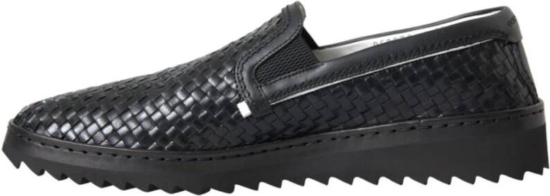 Dolce & Gabbana Zwarte Geweven Leren Loafers Schoenen Black Heren