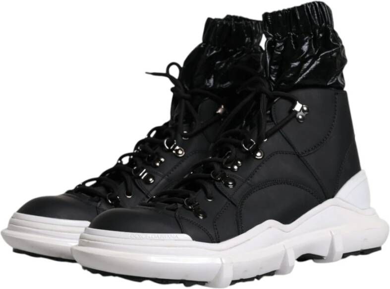 Dolce & Gabbana Zwarte High Top Nylon Leren Sneakers Black Heren