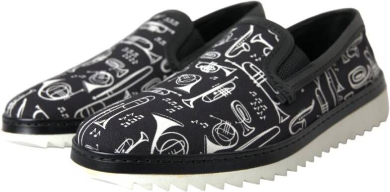 Dolce & Gabbana Zwarte Instrument Print Loafers Black Heren