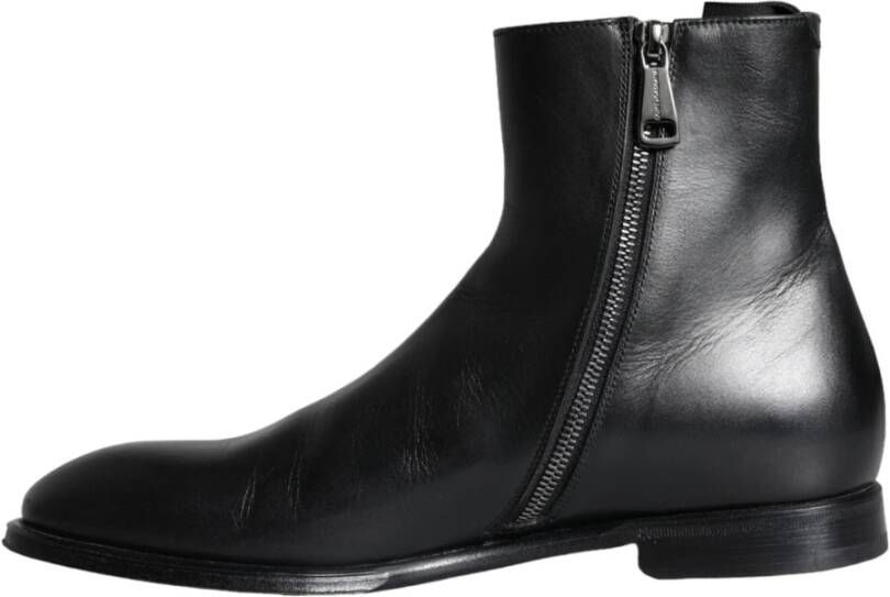 Dolce & Gabbana Zwarte Kalfsleren Herenlaarzen Schoenen Black Heren