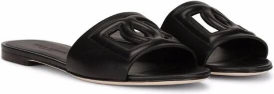 Dolce & Gabbana Zwarte Kalfsleren Logo Slides Black Dames