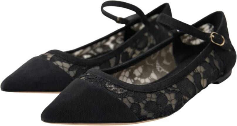 Dolce & Gabbana Zwarte Kant Bellucci Platte Schoenen Black Dames