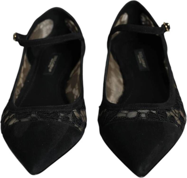 Dolce & Gabbana Zwarte Kant Flats met Leren Zool Black Dames