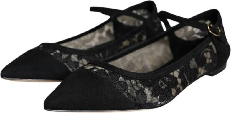 Dolce & Gabbana Zwarte Kant Flats met Leren Zool Black Dames