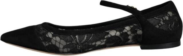 Dolce & Gabbana Zwarte Kant Flats met Leren Zool Black Dames