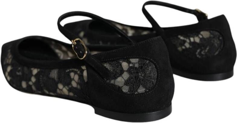 Dolce & Gabbana Zwarte Kant Flats met Leren Zool Black Dames