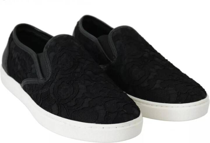 Dolce & Gabbana Zwarte Kant Instap Sneakers Black Dames