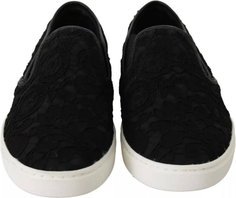 Dolce & Gabbana Zwarte Kant Instap Sneakers Black Dames