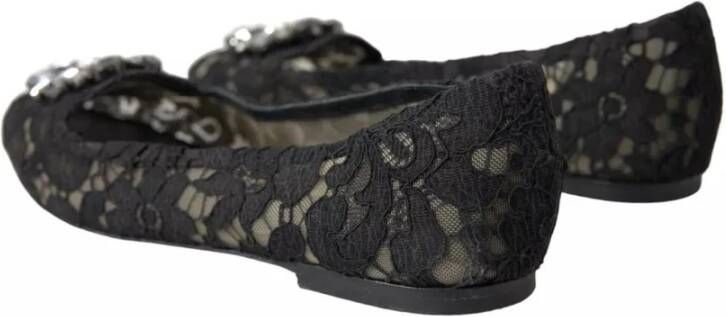 Dolce & Gabbana Zwarte Kant Kristal Platte Schoenen Black Dames