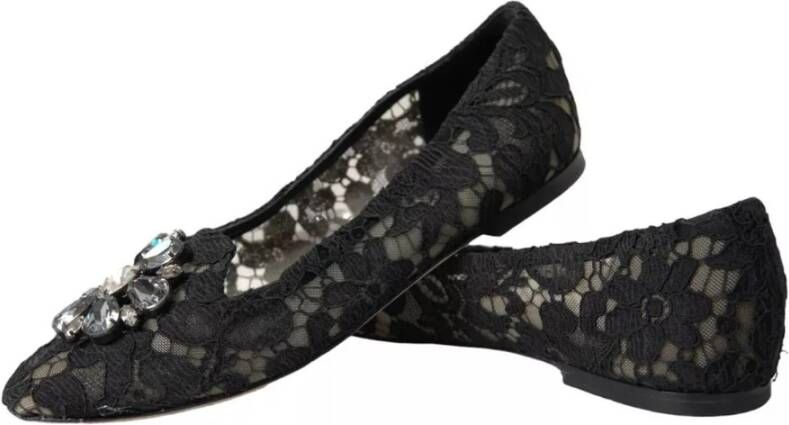 Dolce & Gabbana Zwarte Kant Kristal Platte Schoenen Black Dames