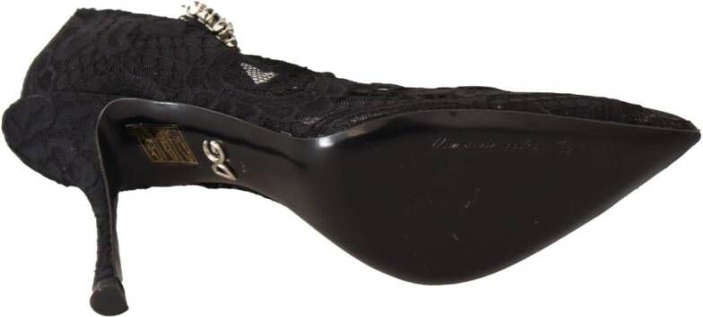 Dolce & Gabbana Zwarte Kant Kristal Stiletto Pumps Black Dames