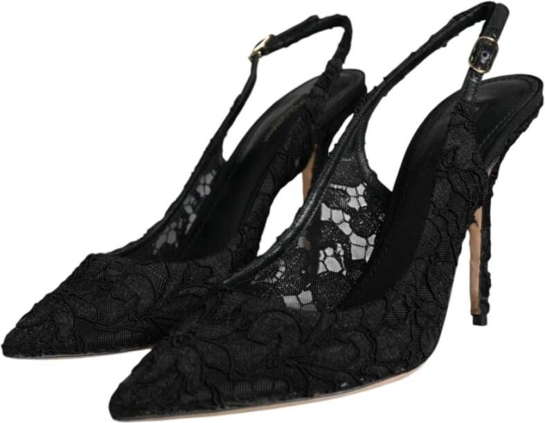 Dolce & Gabbana Zwarte Kant Slingback Hakken Black Dames