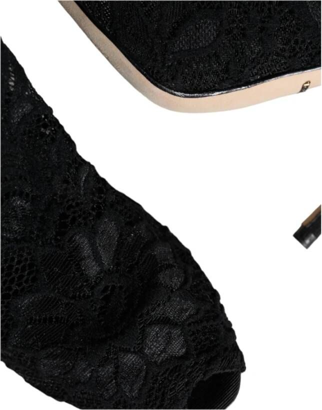 Dolce & Gabbana Zwarte Kant Stretch Haklaarzen Black Dames