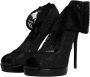 Dolce & Gabbana Zwarte Kant Stretch Laarzen met Leren Zool Black Dames - Thumbnail 4