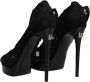 Dolce & Gabbana Zwarte Kant Stretch Laarzen met Leren Zool Black Dames - Thumbnail 5