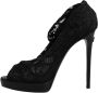 Dolce & Gabbana Zwarte Kant Stretch Laarzen met Leren Zool Black Dames - Thumbnail 6