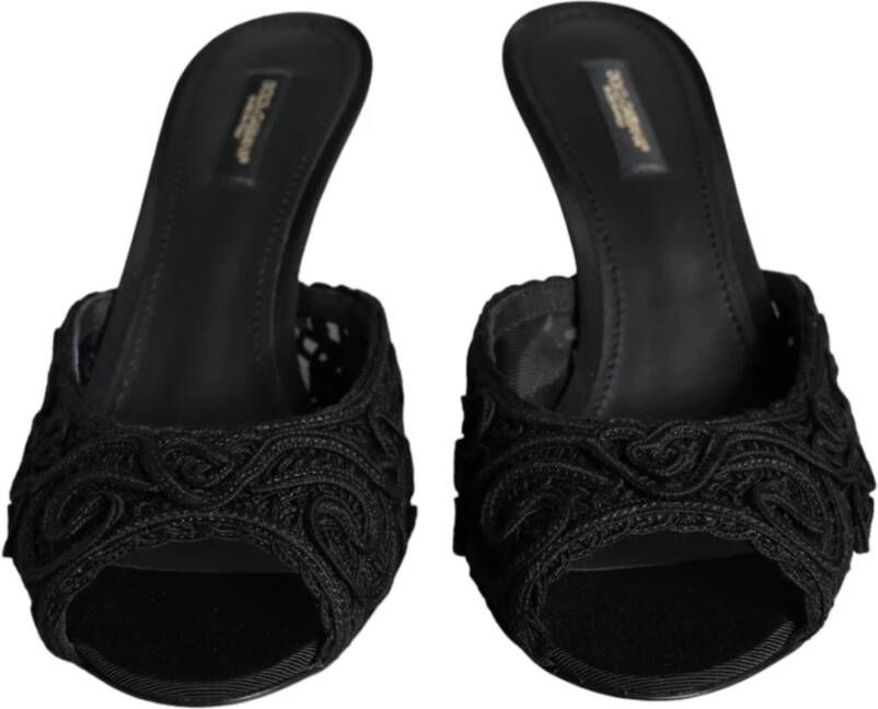 Dolce & Gabbana Zwarte Keira Cordonetto Hak Sandalen Black Dames