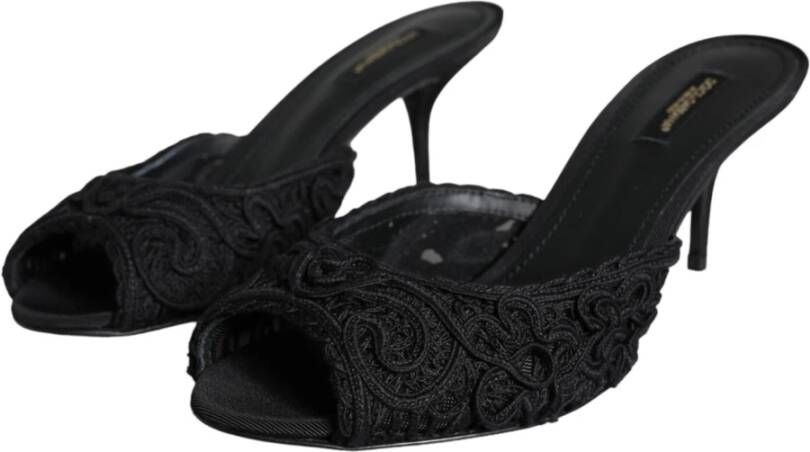 Dolce & Gabbana Zwarte Keira Cordonetto Hak Sandalen Black Dames