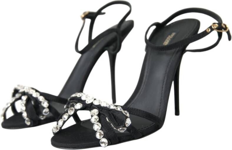 Dolce & Gabbana Zwarte Kristal Boog Hak Sandalen Black Dames