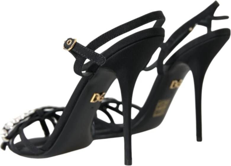 Dolce & Gabbana Zwarte Kristal Boog Hak Sandalen Black Dames