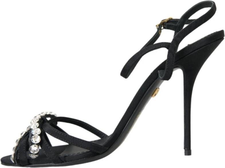 Dolce & Gabbana Zwarte Kristal Boog Hak Sandalen Black Dames