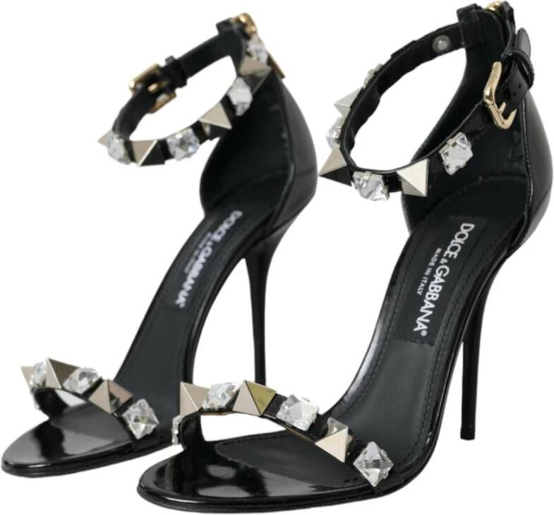 Dolce & Gabbana Zwarte Kristal Enkelband Sandalen Black Dames