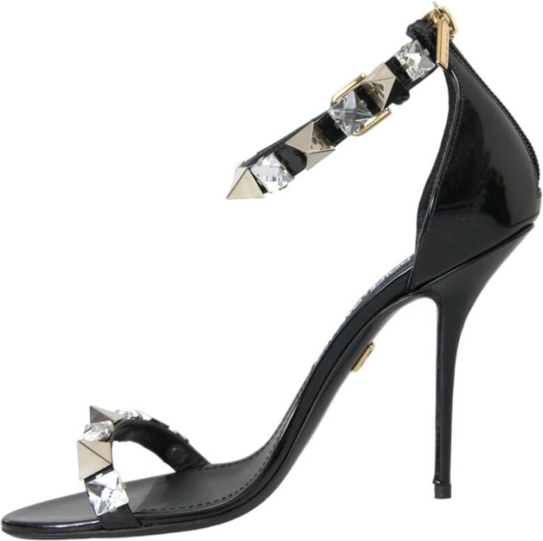 Dolce & Gabbana Zwarte Kristal Enkelband Sandalen Black Dames