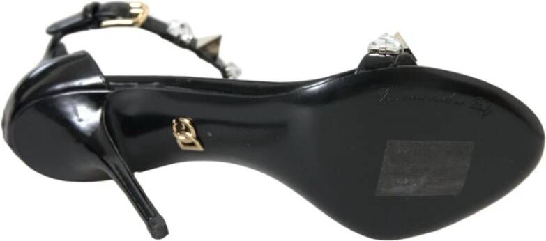 Dolce & Gabbana Zwarte Kristal Enkelband Sandalen Black Dames