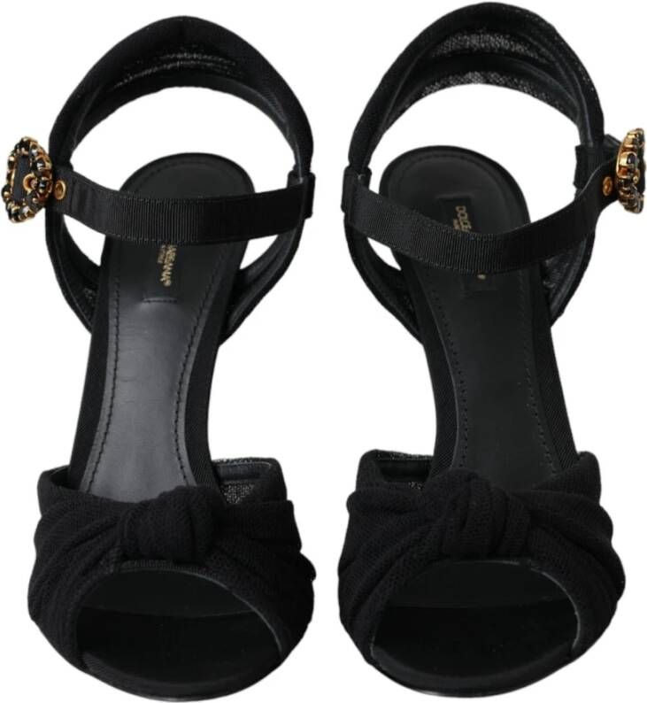 Dolce & Gabbana Zwarte Kristal Enkelband Sandalen Black Dames