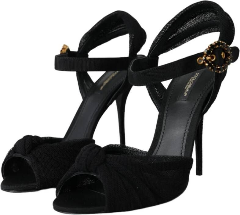 Dolce & Gabbana Zwarte Kristal Enkelband Sandalen Black Dames