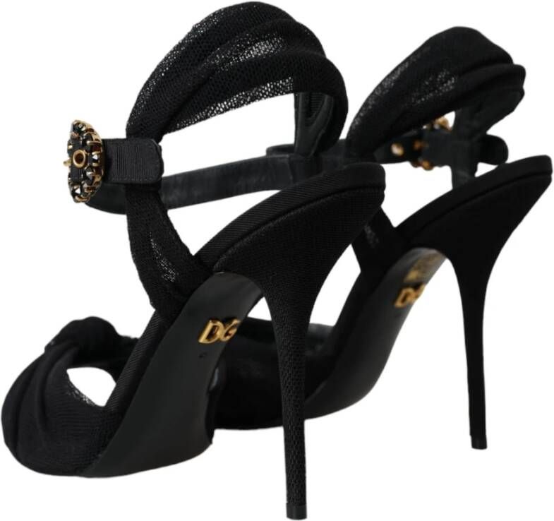 Dolce & Gabbana Zwarte Kristal Enkelband Sandalen Black Dames