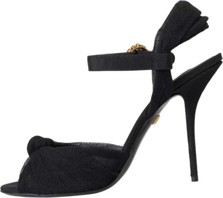 Dolce & Gabbana Zwarte Kristal Enkelband Sandalen Black Dames