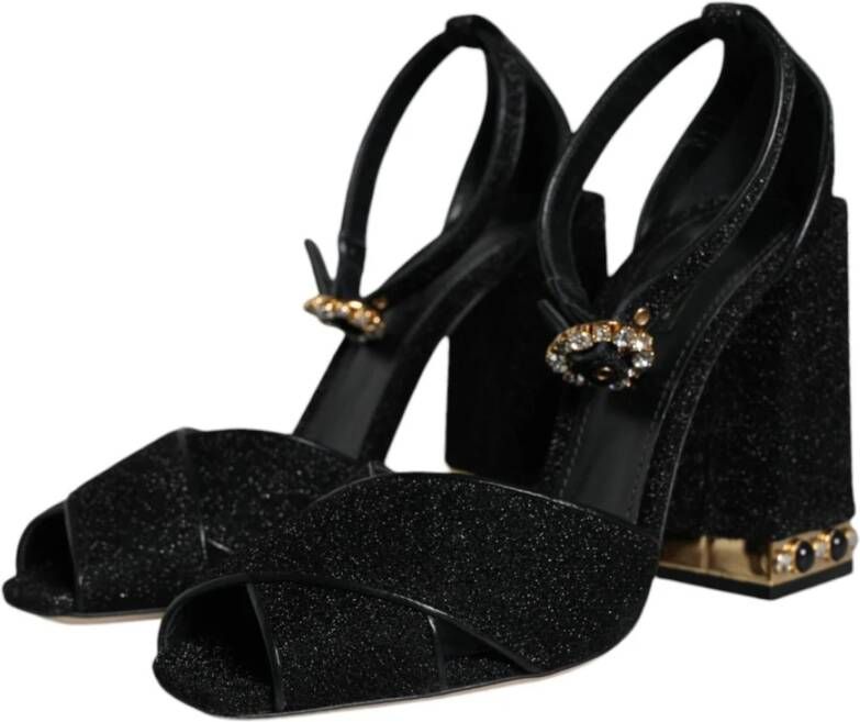 Dolce & Gabbana Zwarte Kristal Enkelband Sandalen Black Dames