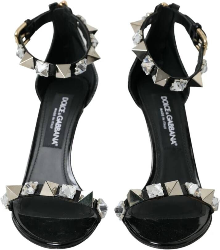 Dolce & Gabbana Zwarte Kristal Enkelband Sandalen Black Dames