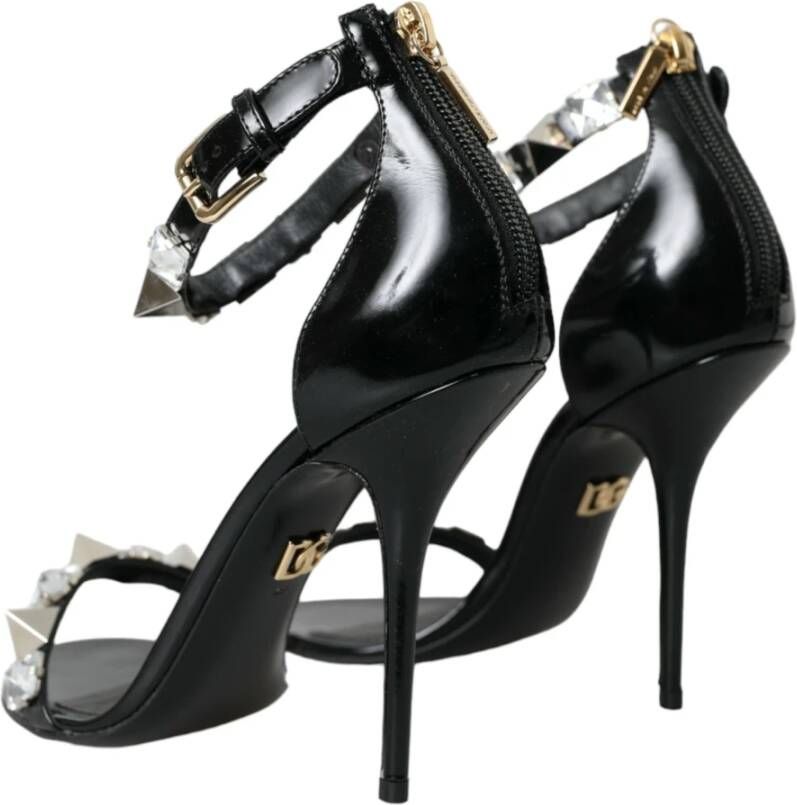 Dolce & Gabbana Zwarte Kristal Enkelband Sandalen Black Dames