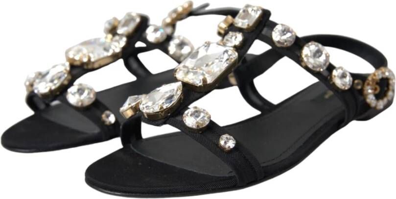 Dolce & Gabbana Zwarte Kristal Flats Sandalen Schoenen Black Dames